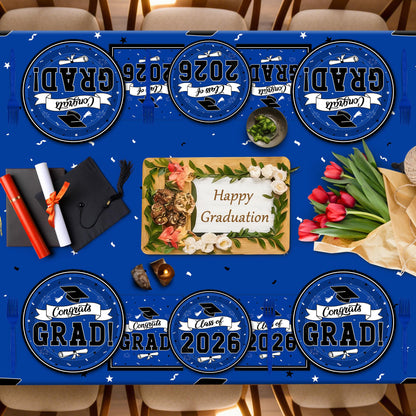 122 Pcs 2026 Graduation Decorations Serves 30, Graduation Party Plates and Napkins Set, Disposable Class of 2026 Grad Decorations, Blue Congrats Grad Paper Dinnerware Table Decor for Party