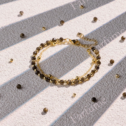 Farfume Golden Obsidian Crystal Bracelet Beaded Bracelets for Women 4mm Natural Stone Beads Gemstone Handmade Jewelry Valentine's Day Gifts