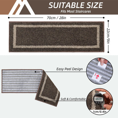 COSY HOMEER Soft Stair Treads Non-Slip Carpet Mat 28inX9in Indoor Stair Runners for Wooden Steps,Stair Rugs for Kids and Dogs, 100% Polyester TPE Backing 10pcs,Brown