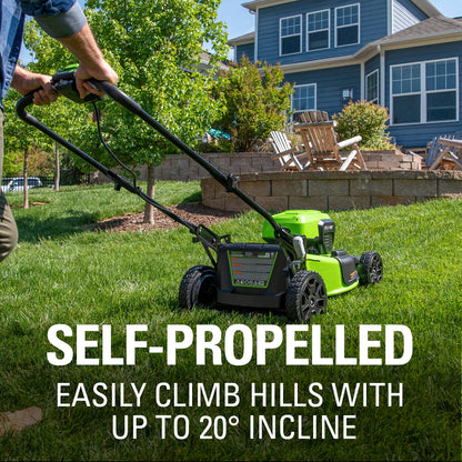 Greenworks 48V (24V x 2) 21" Cordless Battery Self-Propelled Mower & 320 CFM Blower Combo Kit w/ (2) 5.0Ah USB Batteries, (1) 2.0Ah Batter & Chargers