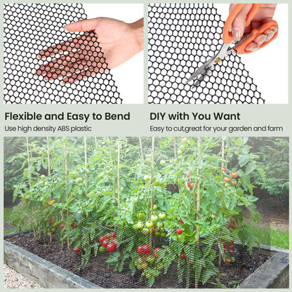 Landical 6 Rolls Plastic Chicken Wire Fencing Mesh 15.7 in x 10 ft Each Plastic Mesh Fence with Zip Ties Hexagonal Poultry Netting Garden Fencing Cat Fencing and Bird Netting(Black)