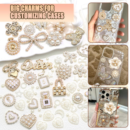 BELICEY Junk Case Charms Elegant Flower Butterfly Charm for Phone Case 3D Bow Heart Bear Junk Phone Case Kit Flatback Pearls Rhinestone for Customizing DIY Craft Accessories