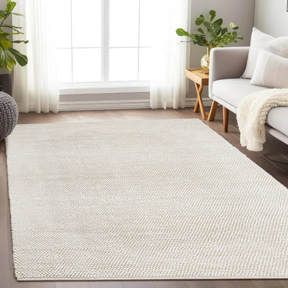 Savi Home Handwoven Wool Cotton Blend Area Rug 4x6', Textured Popcorn Braided Ivory Rug, Soft Thick Farmhouse Contemporary Living Room Carpet, Neutral Modern Decorative Floor Rug