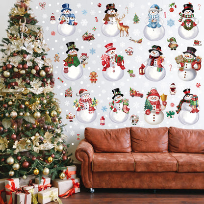 12 Sheets Christmas Snowman Wall Stickers Decorations, Xmas Wall Decals Holiday Snowman Snowflakes Floor Wall Vinyl Stickers for Living Room Bedroom Home Office Decor