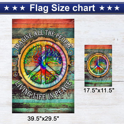 American Flag-Peace Sign Hippie Imagine All The People Living Life In Peace TPT597F, Garden Flag 11.5" x 17.5"-USA Premium Polyester-Decorative Indoor Outdoor Flags