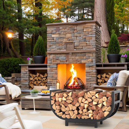 HXJLJY 30-inch Firewood Rack Outdoor Indoor with Log Carrier Bag, Stable Log Holder Rustproof Metal Wood Rack for Fireplace Patio Deck Firepit, Heavy Duty Firewood Storage Organizer Tool, Black