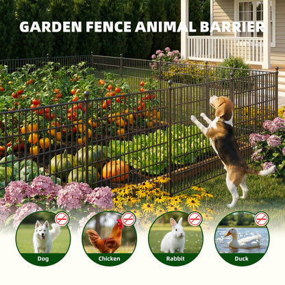 Toolterritary 10 Panels No Dig Garden Fence with Gate, 32 in(H) X24.2 ft(L) Metal Fence Panels, Thickened Rustproof Garden Fencing, Animal Barrier Fence for Dogs, Rabbits, and Patio