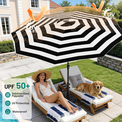 AreShark 9 FT Patio Umbrella for Outdoor, Outdoor Table Umbrella with Push Button Tilt and Crank, Outdoor Patio Umbrellas with 8 Sturdy Ribs for Market, Garden, Pool (Black & White Stripe)