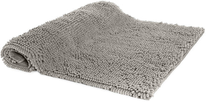 Amazon Basics Platinum Bathroom Rug Mat, Ultra Absorbent Plush Shag, Non-Slip, Quick Drying, Machine Washable, 21" x 34"
