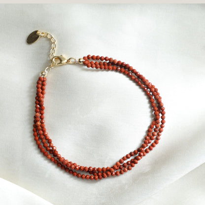 Gempires Red Jasper Multi Strand Beaded Bracelet for Women | Handmade Lightweight Gemstone Jewelry | Hypoallergenic Gold Plated Adjustable Bracelet | Stylish Everyday Wear Gift