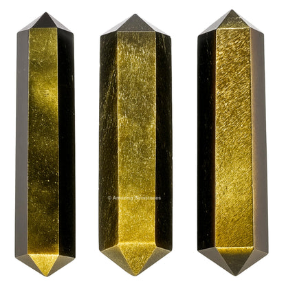 Amazing Gemstone Gold Sheen Obsidian Crystal Points Bulk Healing Crystals - Pack of 3 Double Terminated Healing Wand Point Bulk Crystals for Crafts,Crystal Grid - Premium Crystals for Beginners Gifts
