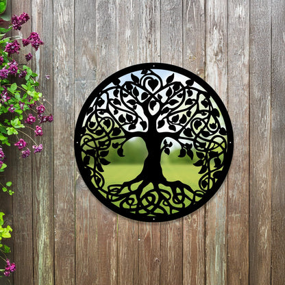 Sun Catcher Garden Decor Tree of Life Garden Mirror Range of Sizes Round Framed Mirror Outside Rust Resistant Acrylic Fixings Included Gift (42cm / 16.5 inch)