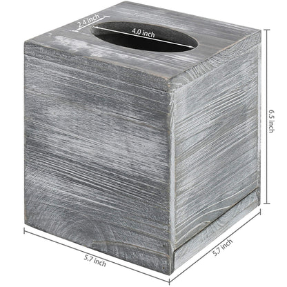 MyGift Graywashed Wood Decorative Tissue Box Holder Cover, Bathroom Facial Tissue Box Cover with Easy Refill Slide-Out Bottom Panel