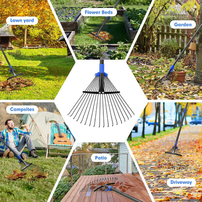 Heavy Duty Garden Leaf Rake-Adjustable Metal Rake with 8-17" Expandable Head,Yard Rakes for Leaves,Grass,Lawns,Shrubs,Flower Beds,Camping,Outdoor Cleanup,Ideal for Women & Kids