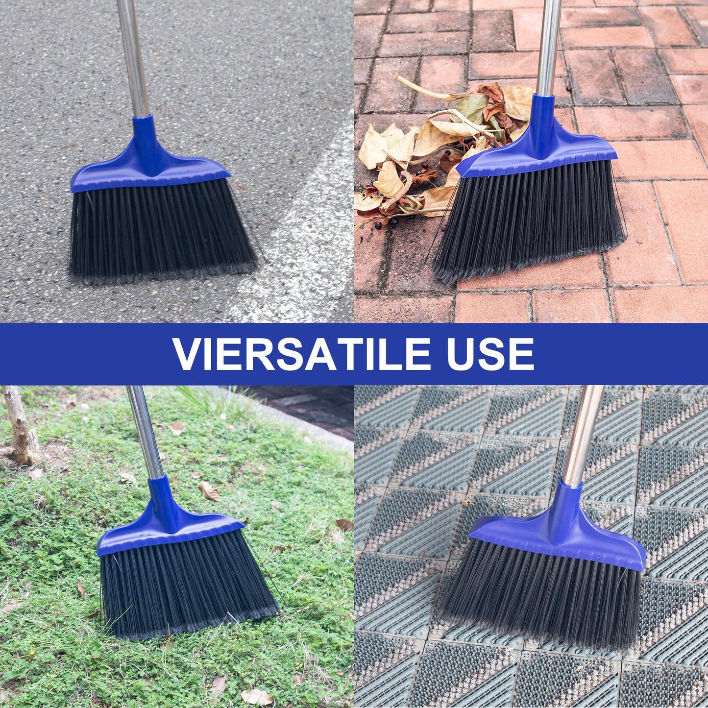 KeFanta 6 Pack Heavy Duty Broom Indoor/Outdoor Commercial Brooms Angle Broom 53 inches for Courtyard Garage Restaurant Lobby Patio Shop Home Kitchen Office Floor