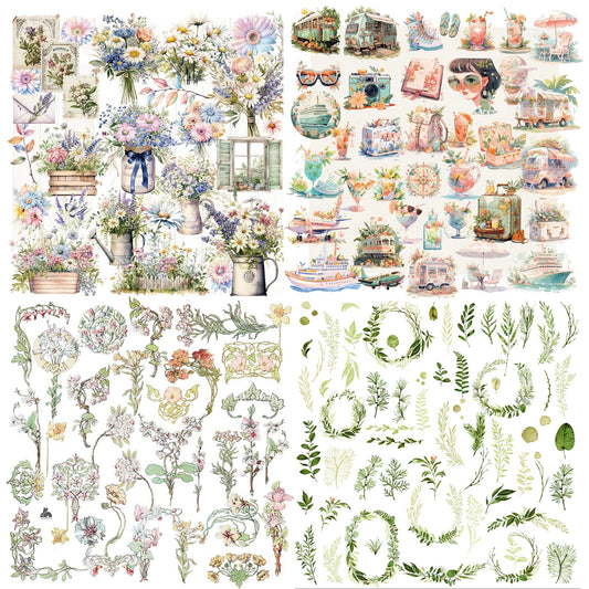 CATaireen Clear Stickers for Scrapbooking Journaling Vintage Junk Journal Supplies Transparent Sulfuric Acid Paper Self Adhesive Crafts Decals Kit Floral Plants Decoration (148pcs Life's Bouquet)
