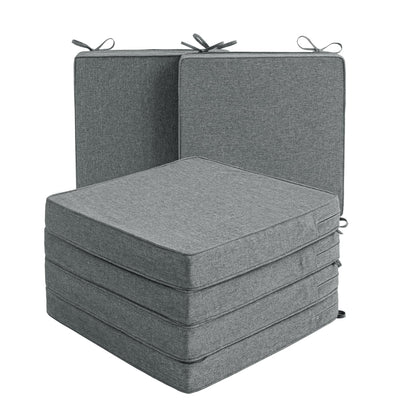 Fitfree Outdoor Chair Cushions, Water-Resistant & Fade-Resistant, Patio Furniture Square Seat Replacement Chair Pads with Ties, Removable Cover, Non-Slip Bottom, Set of 6, 19 x 19 Inch, Dark Grey