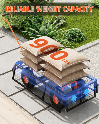 Garvee Steel Garden Cart, 900 LBS Capacity Utility Outdoor Wagon, Heavy Duty Mesh Garden Metal Wagon with Removable Sides and 10" Tires for Yard, Lawn, Garden