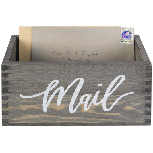 MyGift Mail Holder Storage Organizer Box Solid Wood with MAIL Script Design, Desktop Letters, Bills, Notes and Postcard Bin for Home Office Dorm Room (Vintage Gray)