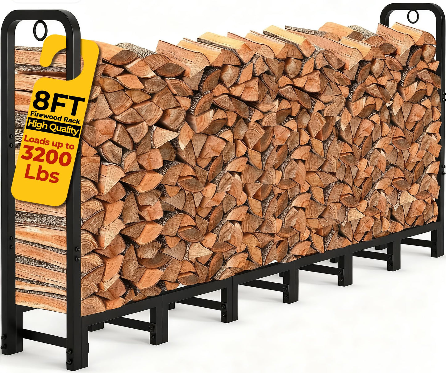 Amagabeli 8ft Firewood Log Rack Outdoor Heavy Duty Logs Holder for Fireplace Indoor Outdoor Adjustable Wood Racks for Fire Wood Holder Metal Pile Stand Storage Stacker Organizer Black