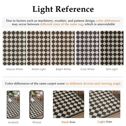 HUGEAR 8x10 Outdoor Rug Black/Beige Linen-Look Fabric Checkered Area Rug High Traffic Stain Resistant Easy Clean Durable Rugs for Indoor/Outdoor Patio Deck Balcony Porch Garden Courtyard