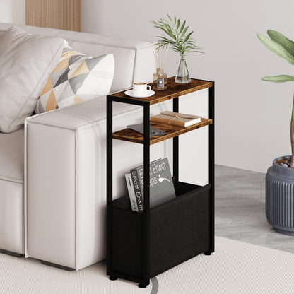 Leomonio Narrow Side Table, Slim End Tables with Fabric Basket, Skinny Table for Small Spaces, Thin Bedside Table for Living Room, Bedroom