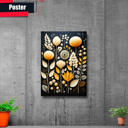 Scandinavian Folk Art, Black and Beige Abstract Botanical Wall Art for Scandinavian Home Decor, Decor Poster, Wall Decor
