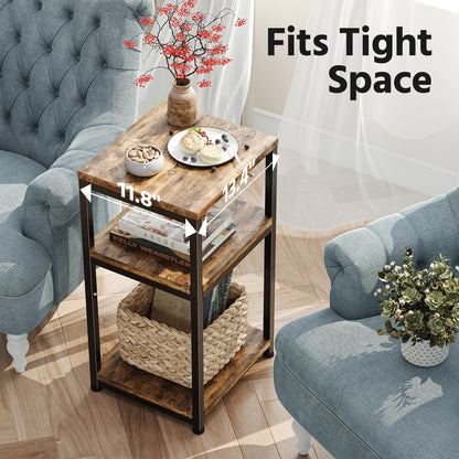 Simple Trending 3 Tier Side Table, End Table Night Stand Sofa Table Shelf for Living Room, Rustic Brown