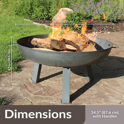 Sunnydaze 30-Inch Cast Iron Heavy Duty Fire Pit for Outside - Wood Burning Outdoor Fire Pit Bowl with Handles - Gray