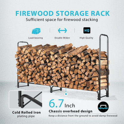 VIVOHOME 8ft Heavy Duty Indoor Outdoor Firewood Storage Log Rack with Cover Combo Set Black