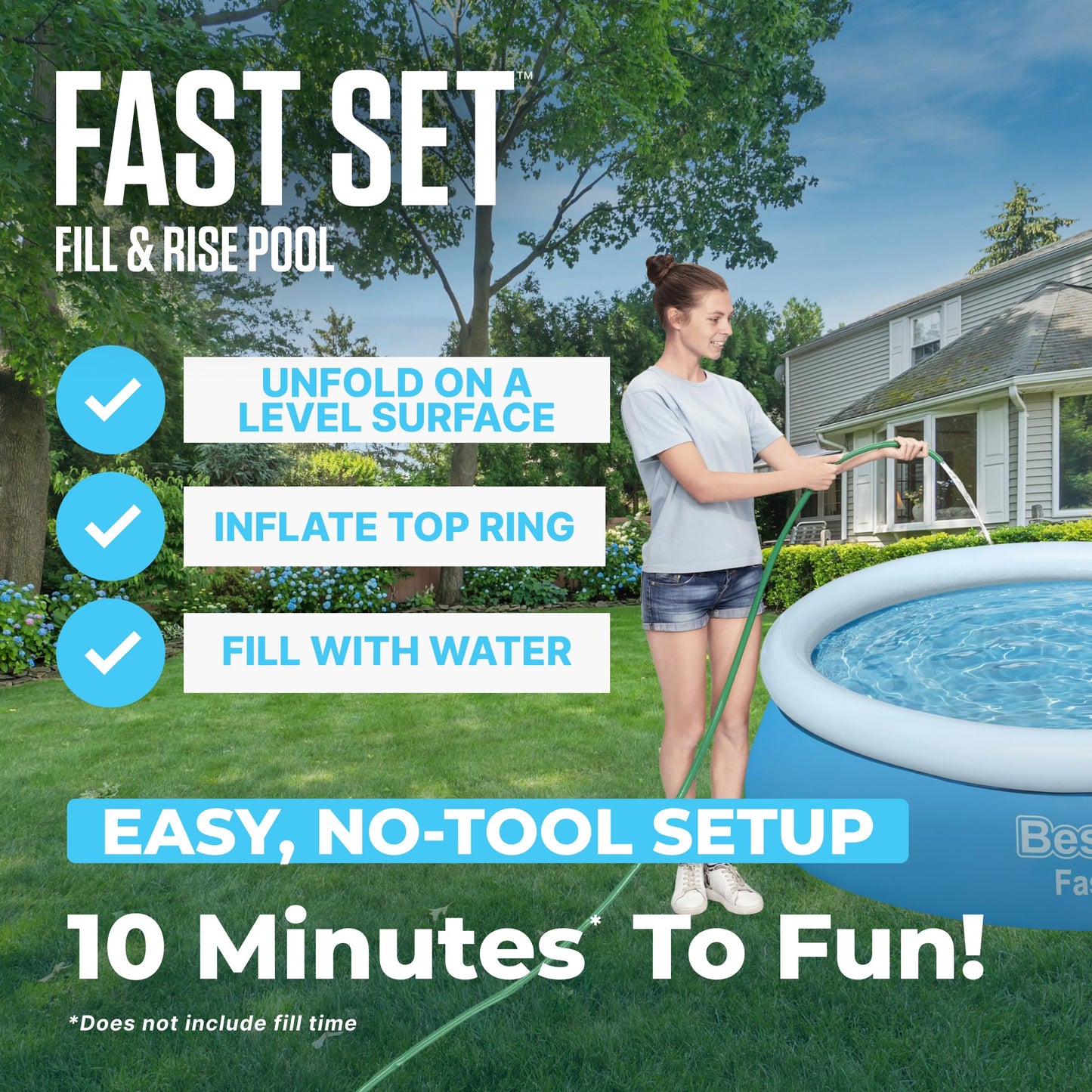 Bestway Fast Set Inflatable Above Ground Pool | 6' x 20" Round | Puncture-Resistant Tritech Material | 248 Gal Capacity | Easy Setup & Storage | Inflatable Top Ring Swimming Pool for Kids
