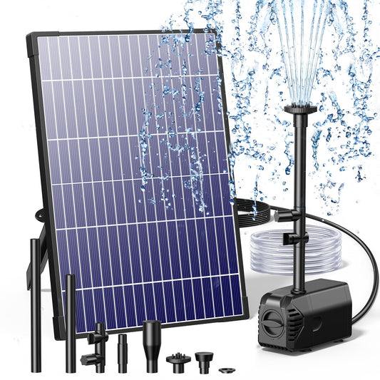 Biling 12W Solar Fountain Pump, 160GPH Submersible Solar Pond Pump with Filter and Dry Run Protection, 4.9ft Lift, 16.4ft Cord, 4 Nozzles, Tubing for DIY Fountain, Pond, Outdoor Water Features