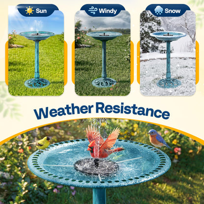VIVOHOME Bird Bath with Solar Fountain for Outside, Polyresin Pedestal Bird Baths with Solar Powered Pump for Outdoor, Garden, Weather-Resistant Birdbaths with 20" Bowl, Blue