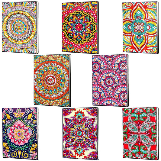 Tenceur 8 Pcs Diamond Art Notebooks Kits for Adult DIY 5D Colorful Mandala Flower Journal Notebook Notepad Sketchbook with Tools Birthday Gifts for Study Home Office Art Drawing