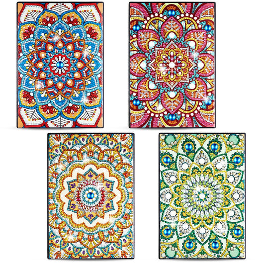Fulmoon 4 Pcs A5 Diamond Painting Notebook Kits with Tools 5.8 x 8.3 Inch DIY 5d Art Cover Crystal Sketchbook Notepad for Teenagers' Birthdays, Graduation Crafts Gift Drawing Painting(Mandala Style)