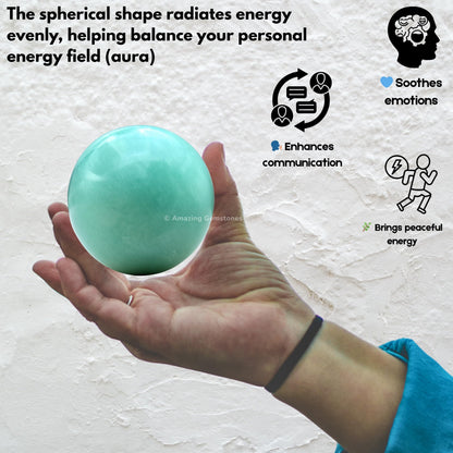 Amazing Gemstone Amazonite Crystal Ball with Stand - 2" Inches Crystal Sphere Meditation Balls for Witchcraft and Decorative Balls