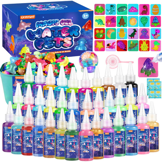 Magic Water Elf Toy Kit, Water Pets Toys for Kids, 36 Gels & 24 Molds, Aqua Fairy Water Gel Kit Squishy Maker, DIY Dinosaurs Space Make Your Own Squishies Sensory Toys, Crafts Gifts for Boys Girls 4+