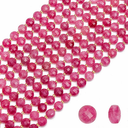AUREHEN 1 Strand Natural 6mm Faceted Pink Tourmaline Beads for Jewelry Making, Healing Faceted Coin Gemstone Crystal Beads for DIY Bracelet Necklace Crafts