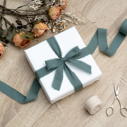 Keypan Christmas Ribbon Set 1" x 15 Yards with Frayed Fringe Fabric Cotton Ribbons for Gift Wrapping Wedding Invitations Flower Bouquet Baby Shower