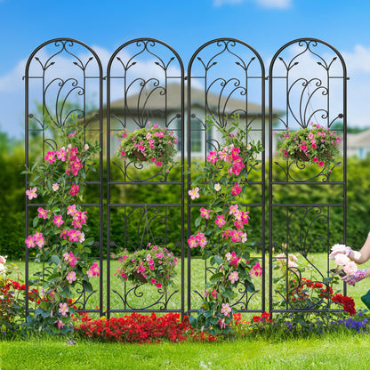 Ultym 4 Pack 87x20in Garden Trellises, Sunflower Black Metal Coated Rustproof Trellis for Climbing Plants Outdoor, Roses, Vegetables, Vines, Cucumbers