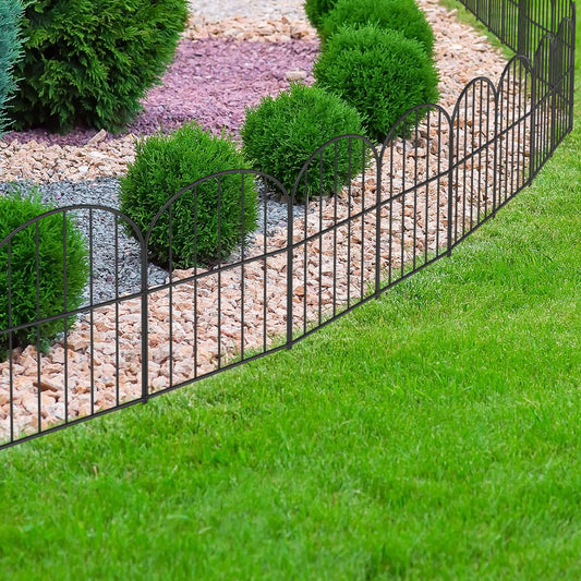 OUSHENG Small Decorative Garden Fence, 29ft (L) x 16.5in (H) Fencing, Rustproof Metal Wire Panel Border Animal Barrier for Dog, Flower Plant Edging for Yard Backyard Outdoor, Arched