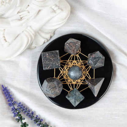 Crocon Hematite 7 Pcs Platonic Solid Sacred Stones Geometry Set for Reiki Healing Chakra Stone Balancing Crystal Cleansing Spiritual Money Good Luck Decor Size: 15-20 mm