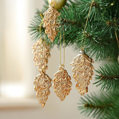 Spun Glass Pine Cone Christmas Ornaments for Tree, Crystal Pinecone Ornament Bulk for Christmas Tree, 2025 Blown Glass Home Decor Xmas Gift, Set of 6 Winter Decor