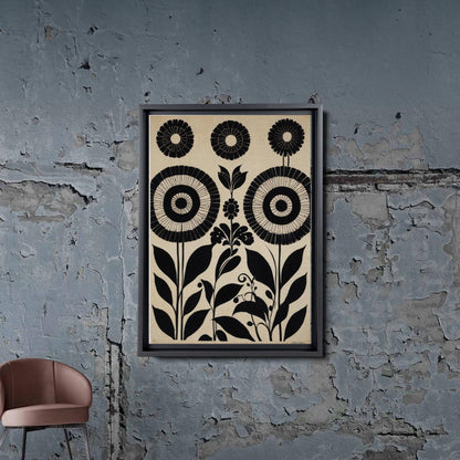 Canvas Print Scandinavian Folk Art Black and Beige Abstract Botanical Wall Art for Scandinavian Home Decor Canvas, Decor