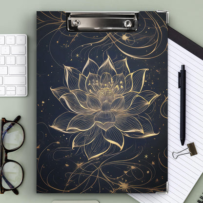 KU-DaYi Lotus Floral Clipboard Padfolio with Storage Pocket, Meditation Spiritual Lotus Flower Low Profile Clip Boards for Nurse Office Classroom, 12.4 x 9.25 in