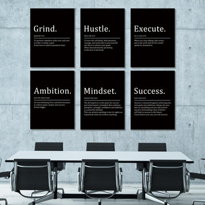 COSCTOR Set of 6 Grind Hustle Execute Ambition Mindset Success Motivational Wall Art Picture Decor Canvas Framed for Office Bedroom Inspirational Home Posters Paintings Ready to Hang(Framed,9x12)