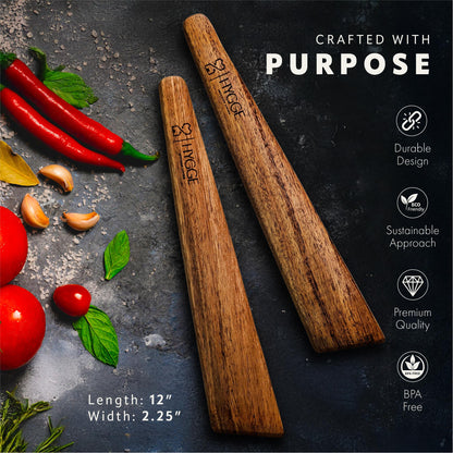 HYGGE INTERIOR LIVING Heirloom Acacia Wood Spatula Set - Professional Flat Turner for Cast Iron & Non-Stick, 12 inch Hand-Sanded Premium Hardwood, Designer Gift Box for Modern Kitchens - Set of 2