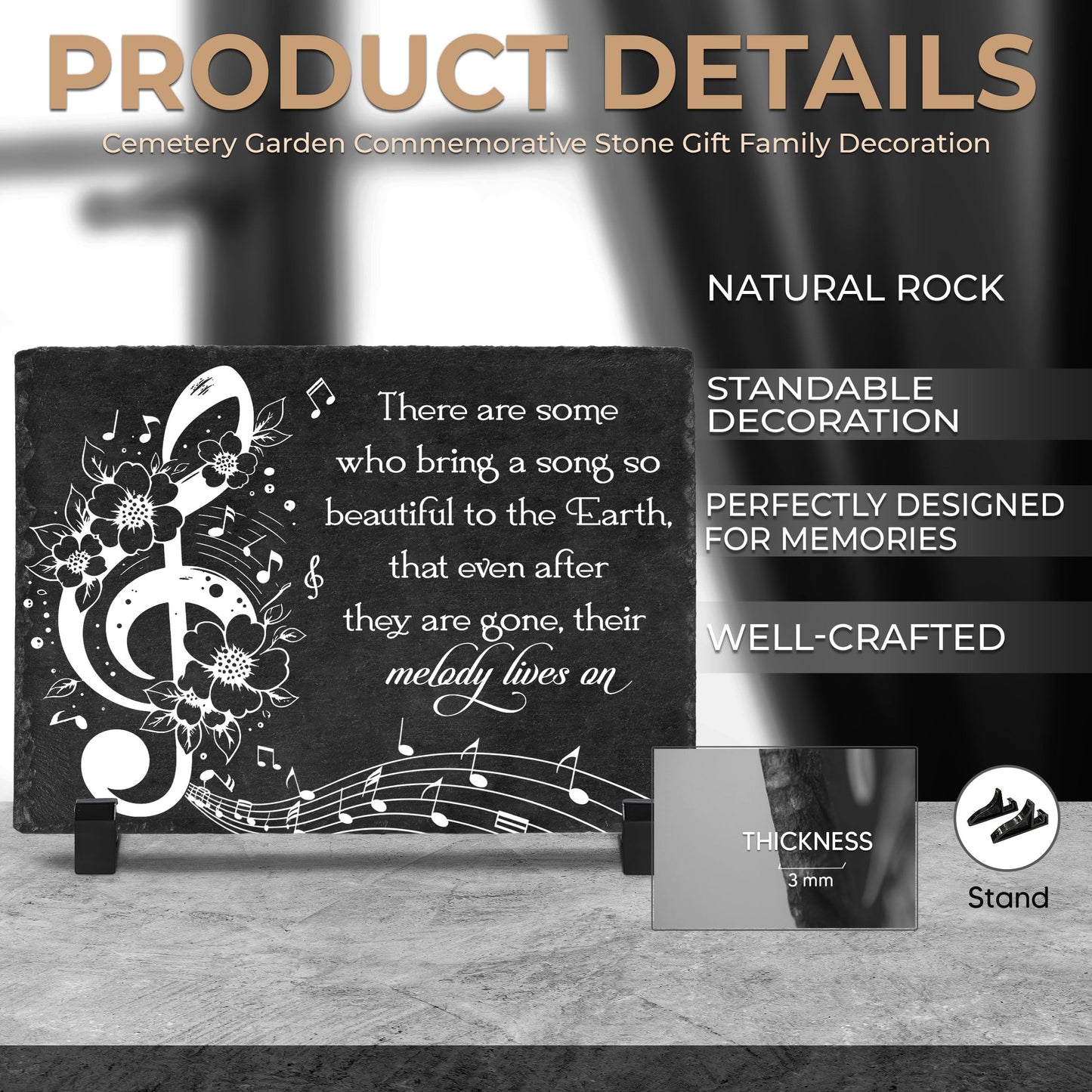 DIGIKAZZ Musician Memorial Garden Stones, Their Melody Lives On, Sympathy Flowers Outdoor Plaque, Musical Memorial Rectangle Stepping Stones for Loved One on Christmas