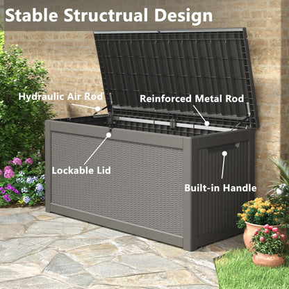 KAMABOKO 280 Gallon Outdoor Storage Box, Resin Deck Boxes Indoor and outdoor, Waterproof Storage Box Lockable Lid for Garden Tools, Package Delivery, Patio Cushions, Grey