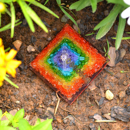 Orgone Pyramid Chakra Layer Energy Generator Meditation Pyramid - Orgonite Chakra Balancing Healing Pyramid With Chakra Copper Symbol